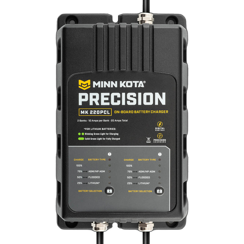Minn Kota On-Board Precision Charger MK-220 PCL 2 Bank x 10 AMP LI Optimized Charger - Deckhand Marine Supply