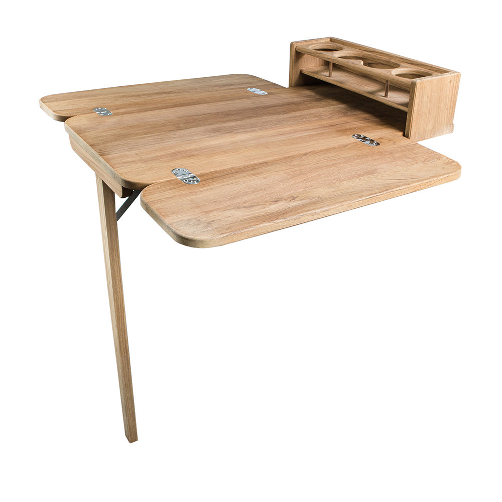 Whitecap Cockpit Table w/Folding Leaves  4 Cupholders - Teak - Deckhand Marine Supply