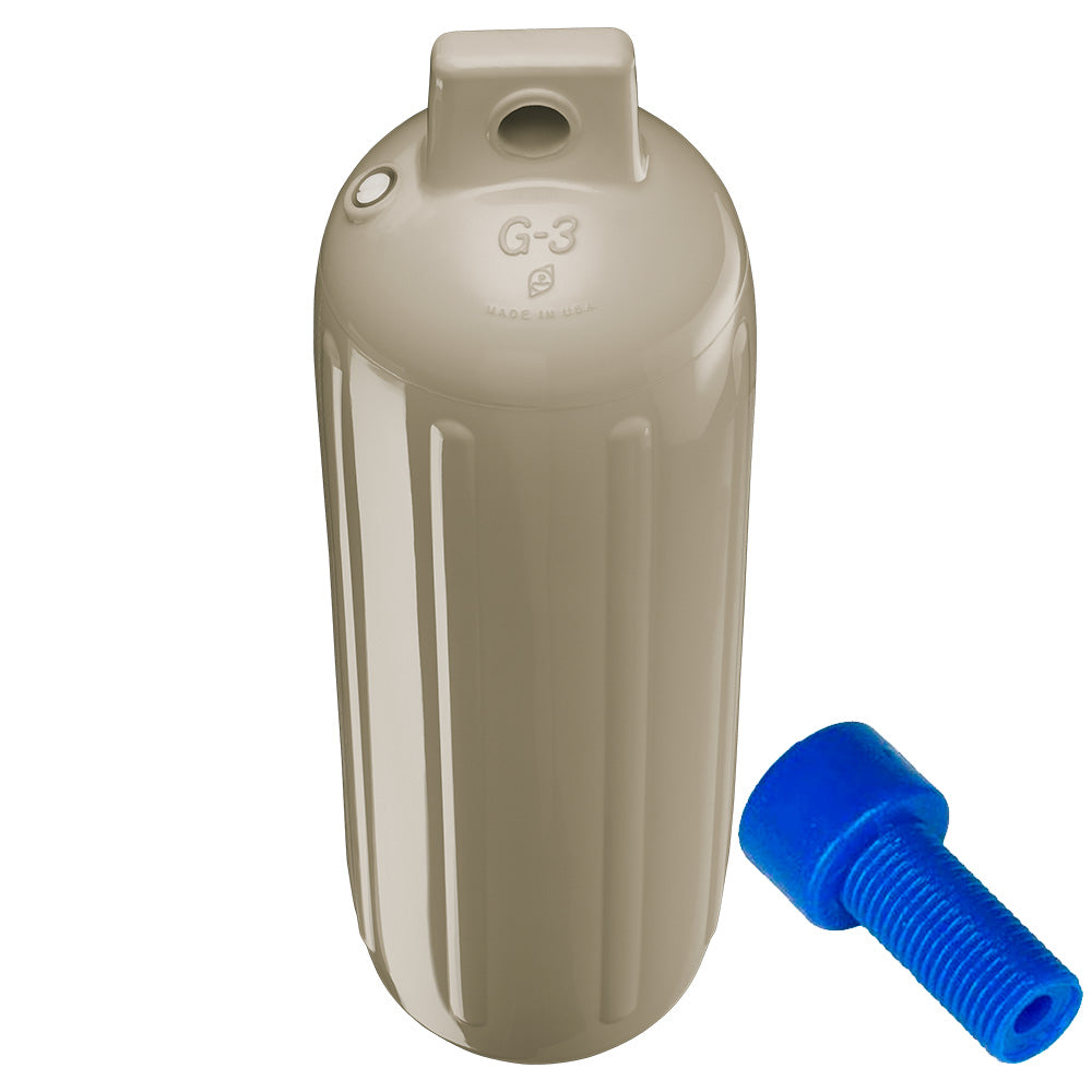 Polyform G-3 Twin Eye Fender 5.5" x 19" - Sand w/Adapter - Deckhand Marine Supply