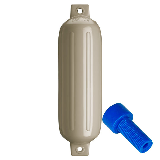 Polyform G-4 Twin Eye Fender 6.5" x 22" - Sand w/Adapter - Deckhand Marine Supply