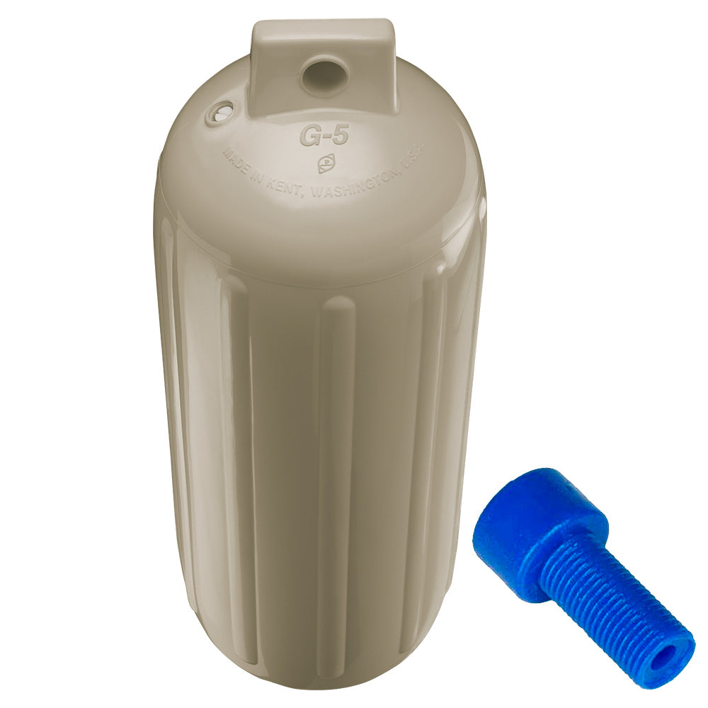 Polyform G-5 Twin Eye Fender 8.8" x 26.8" - Sand w/Adapter - Deckhand Marine Supply