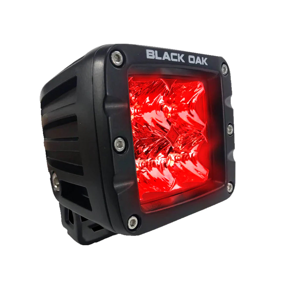 Black Oak 2" Red LED Predator Hunting Pod Light - Flood Optics - Black Housing - Pro Series 3.0 - Deckhand Marine Supply