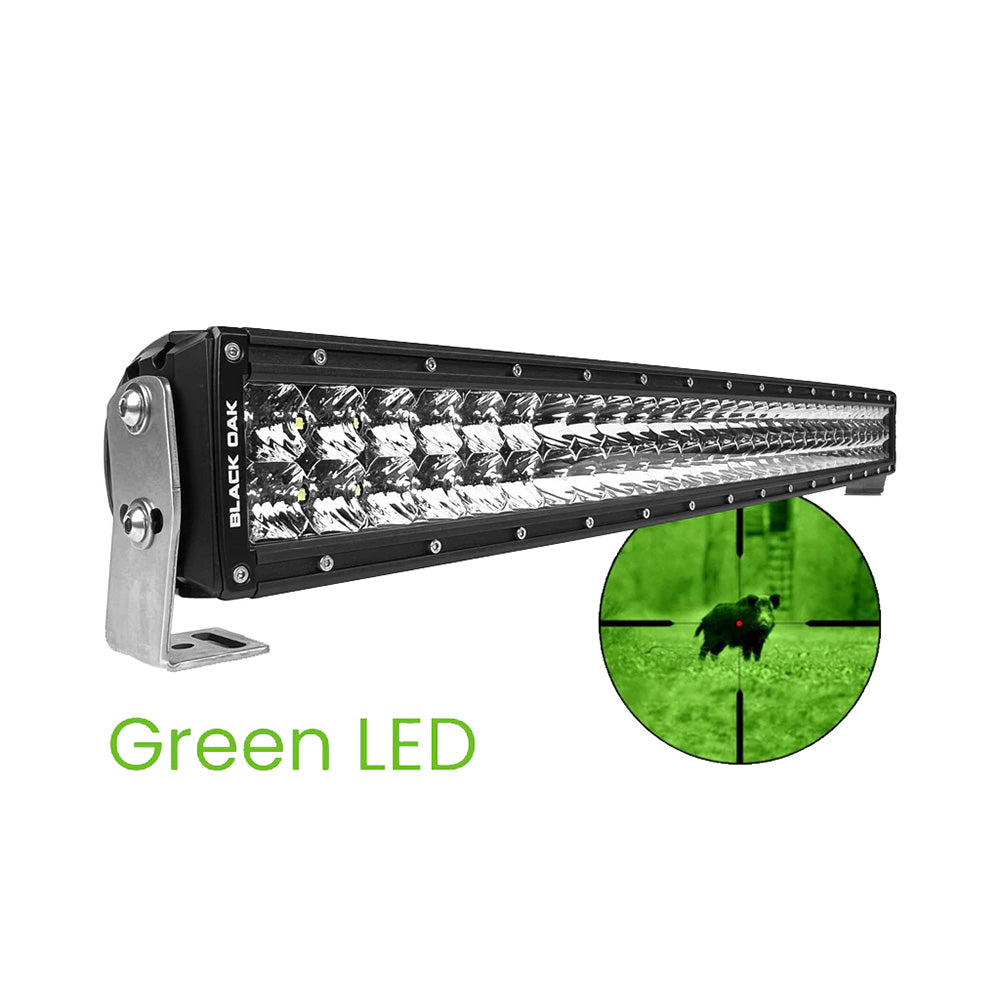 Black Oak 30" Curved Double Row Green LED Hog Hunting Light Bar - Combo Optics - Black Housing - Pro Series 3.0 - Deckhand Marine Supply