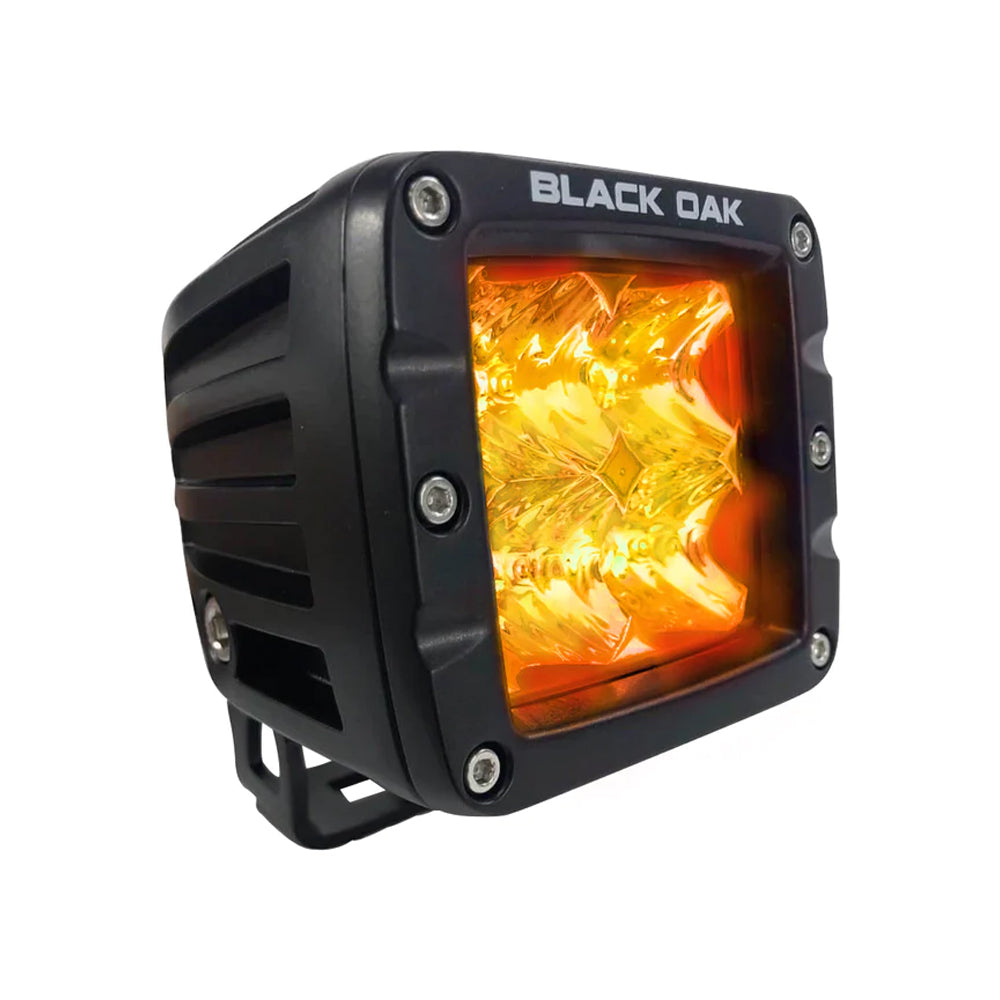 Black Oak 2" Amber LED Pod Light - Flood Optics - Black Housing - Pro Series 3.0 - Deckhand Marine Supply