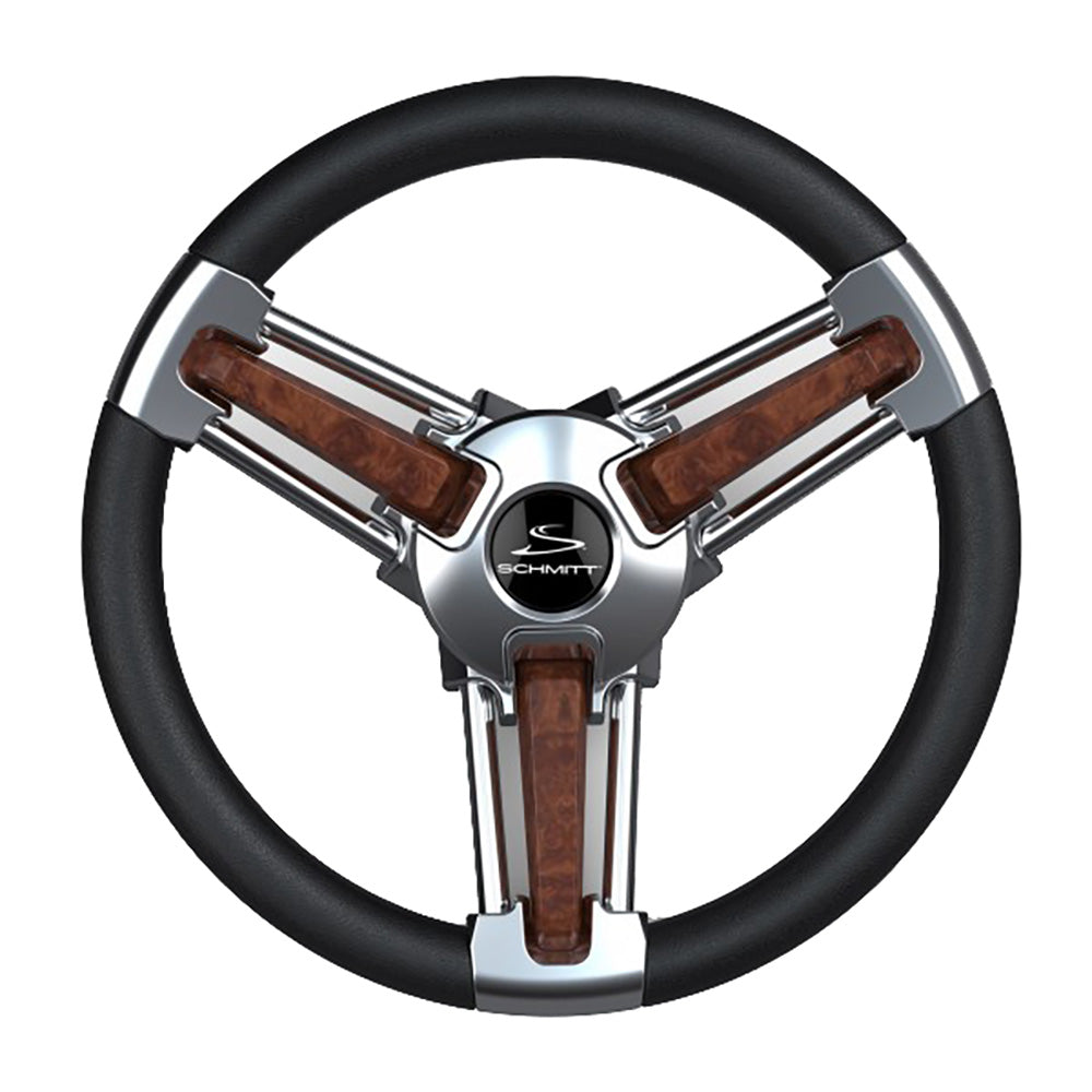 Schmitt Marine Burano Wheel 14" 3/4" Tapered Shaft Burl Polyurethane w/Stainless Spoke Includes Center Cap/Nut - Deckhand Marine Supply