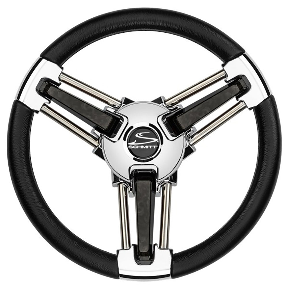 Schmitt Marine Burano Wheel 14" 3/4" Tapered Shaft Black Polyurethane w/Stainless Spoke Includes Center Cap/Nut - Deckhand Marine Supply