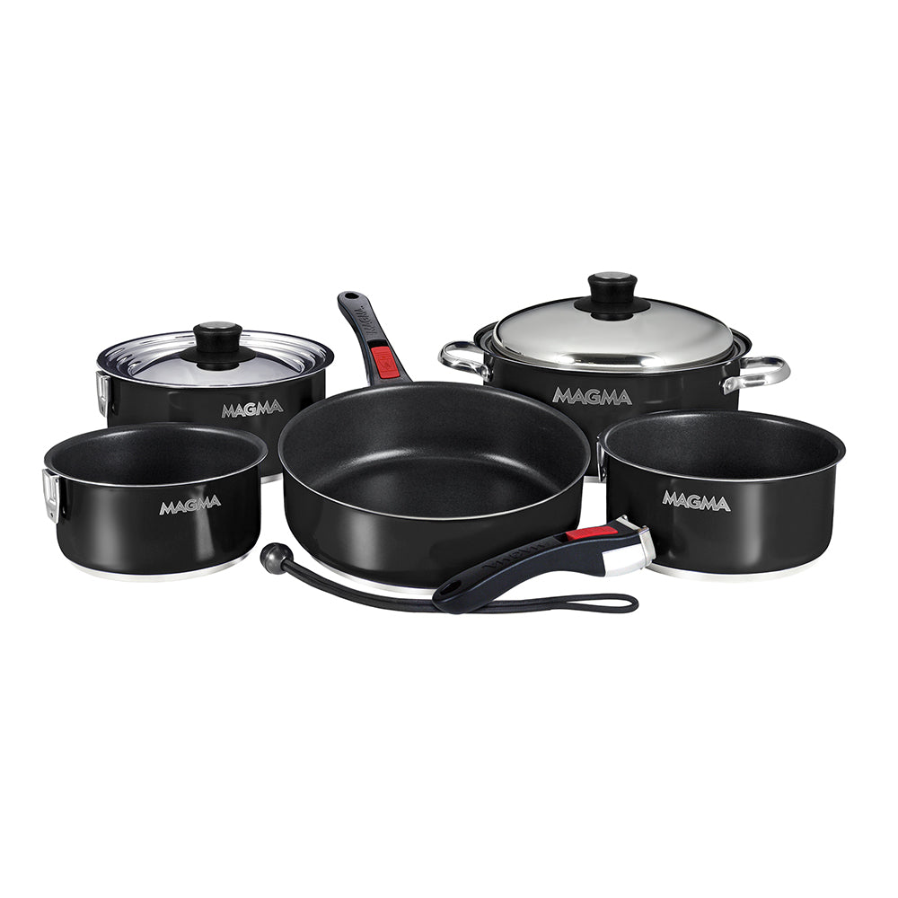 Magma Nestable 10 Piece Induction Non-Stick Enamel Finish Cookware Set - Jet Black - Deckhand Marine Supply