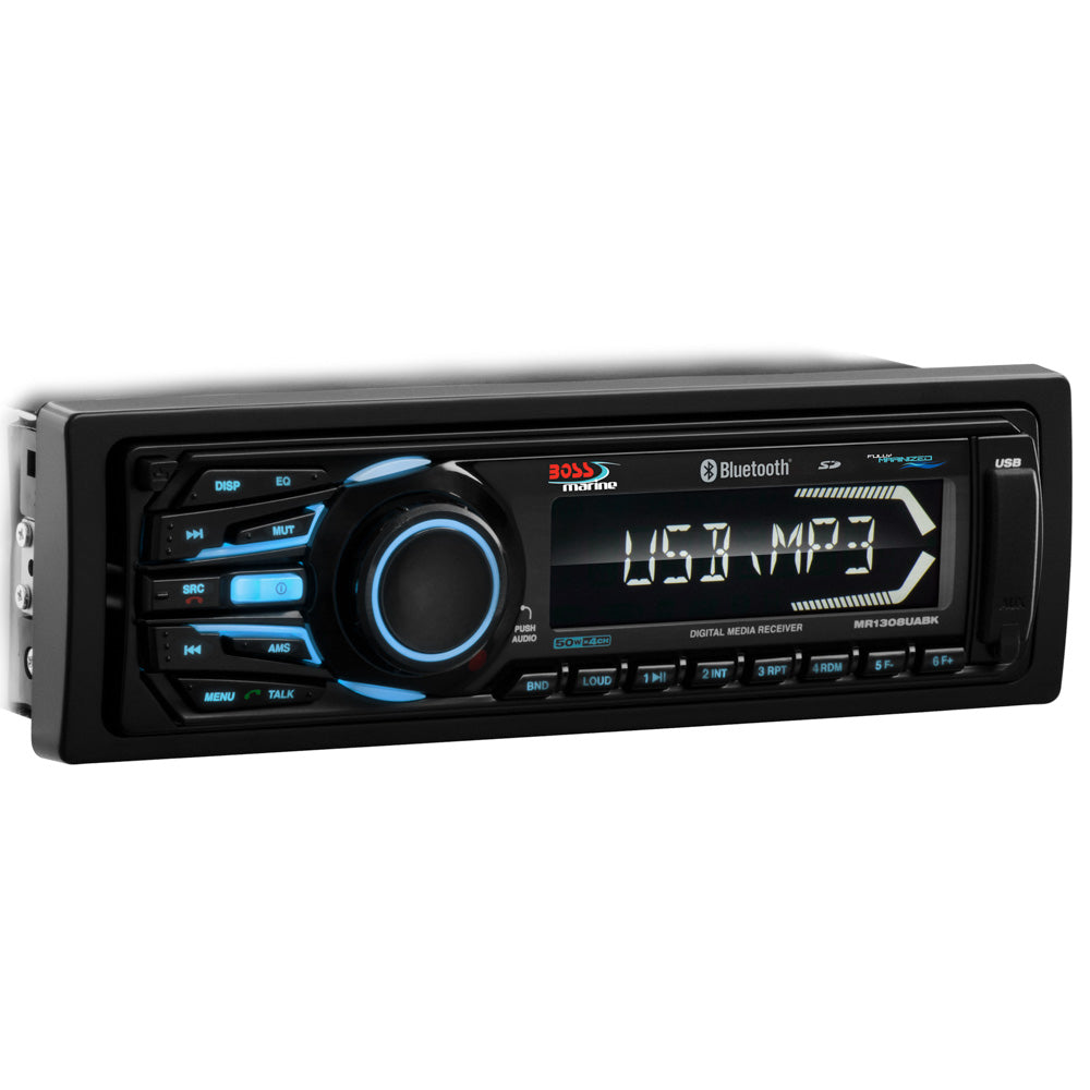 Boss Audio MR1308UABK Bluetooth - Fully Marinized MP3-Compatible Digital Media Receiver w/USB  SD Memory Card Ports  Aux Input - Deckhand Marine Supply