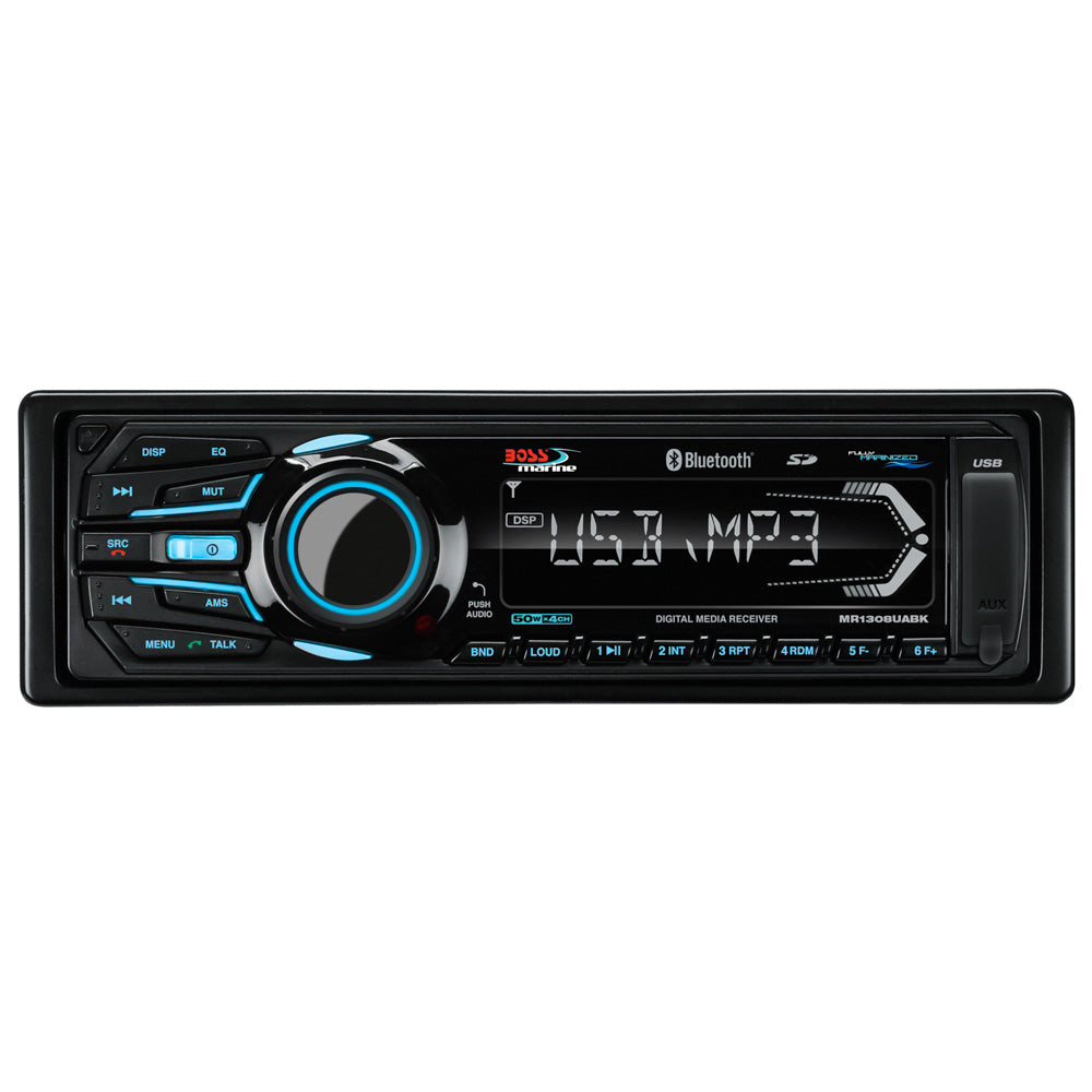 Boss Audio MR1308UABK Bluetooth - Fully Marinized MP3-Compatible Digital Media Receiver w/USB  SD Memory Card Ports  Aux Input - Deckhand Marine Supply
