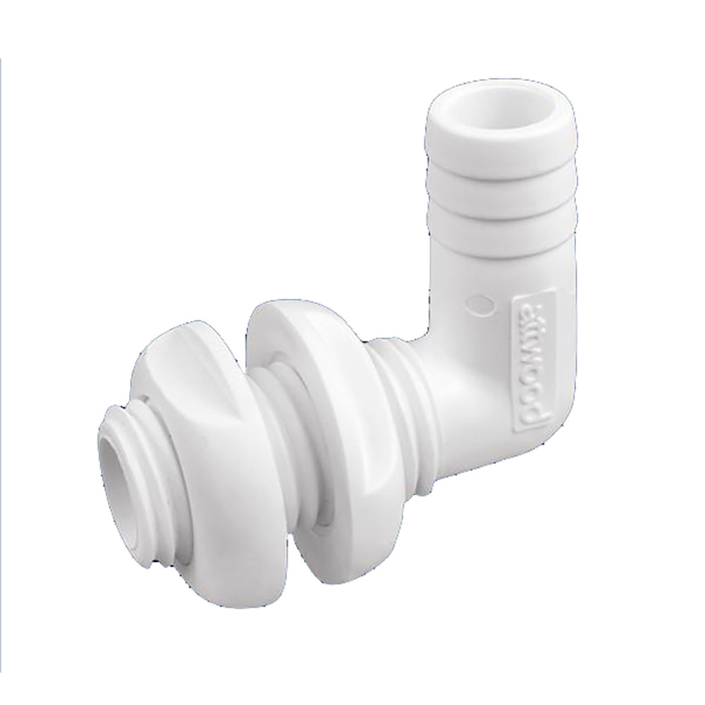 Attwood White Plastic 90 Degree Thru-Hull Connector - 1-1/8" Inner Diameter - Deckhand Marine Supply