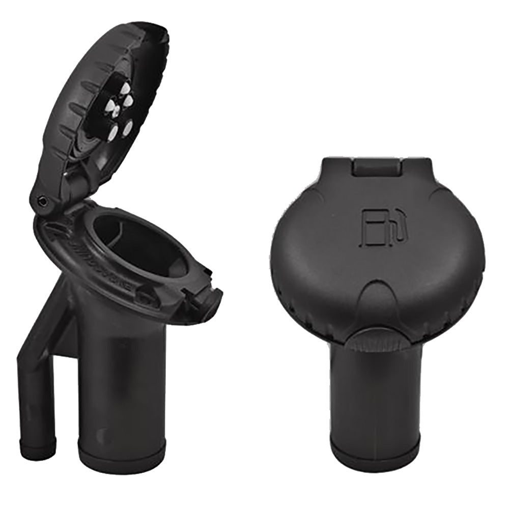Attwood Deck Fill f/Pressure Relief Systems - Angled Body  Scalloped Black Plastic Cap - Deckhand Marine Supply