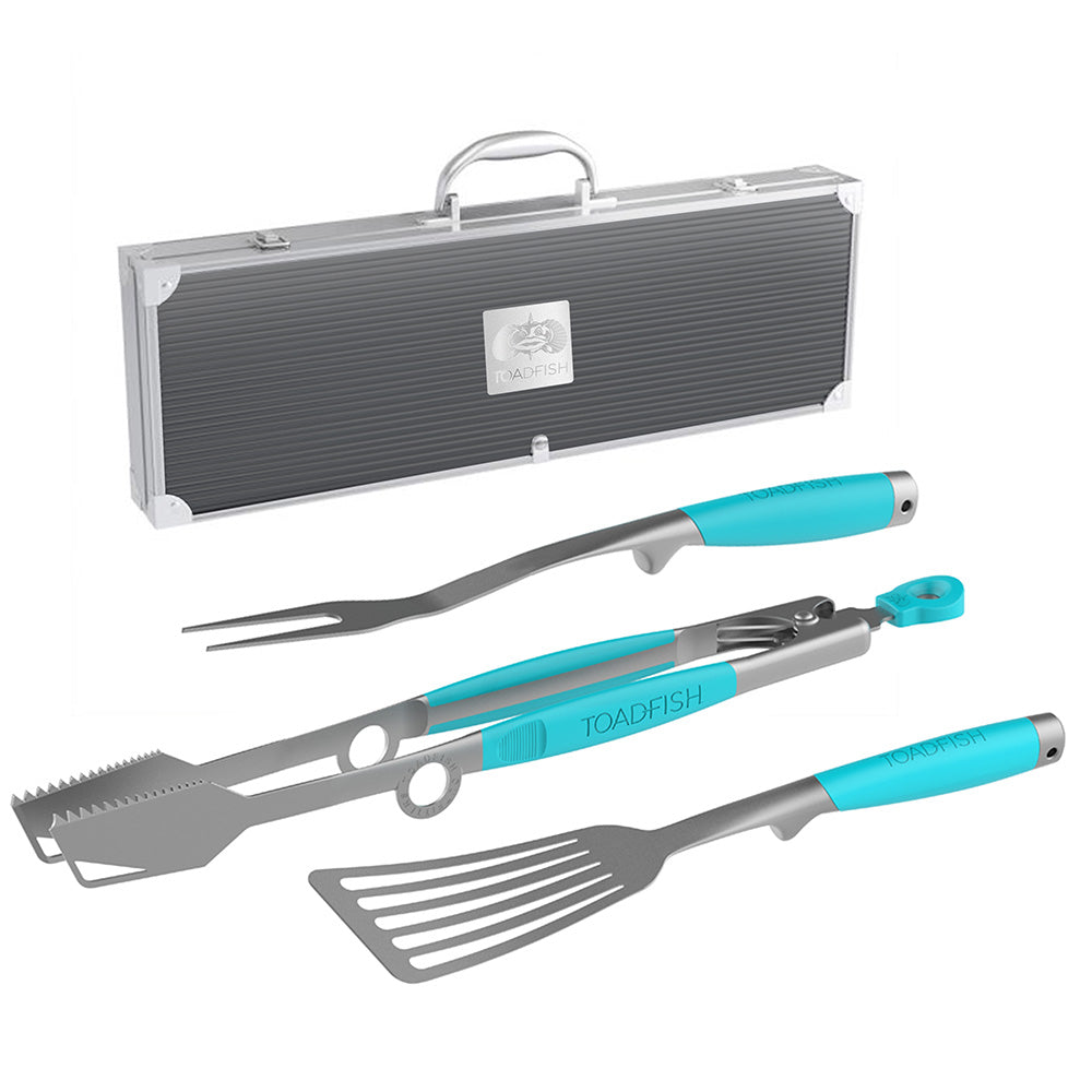 Toadfish Ultimate Grill Set + Case - Tongs, Spatula  Fork - Deckhand Marine Supply