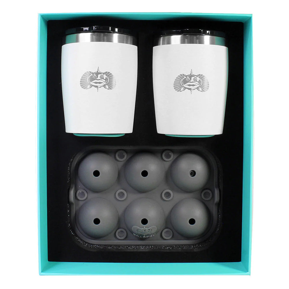 Toadfish Non-Tipping 10oz White Rocks Tumblers w/Ice Ball Tray - 2 Tumblers - Deckhand Marine Supply