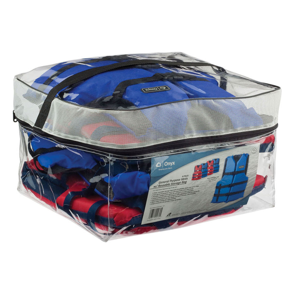 Onyx Adult General Purpose Life Vests - 4-Pack (2 Red, 2 Blue) - Deckhand Marine Supply