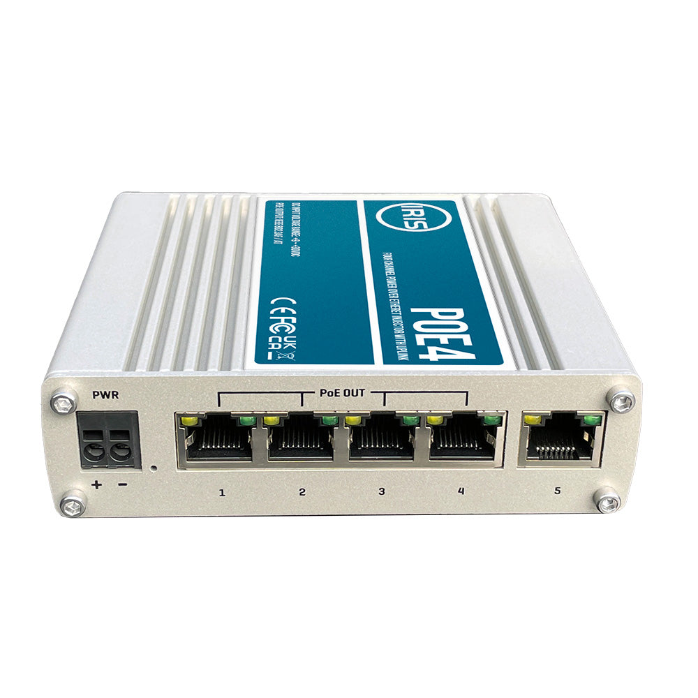 Iris Four Channel Uplink Power Over Ethernet Switch - IEEE802.3af  3at Compliant - 9-30VDC Input - 48VDC Output - Deckhand Marine Supply