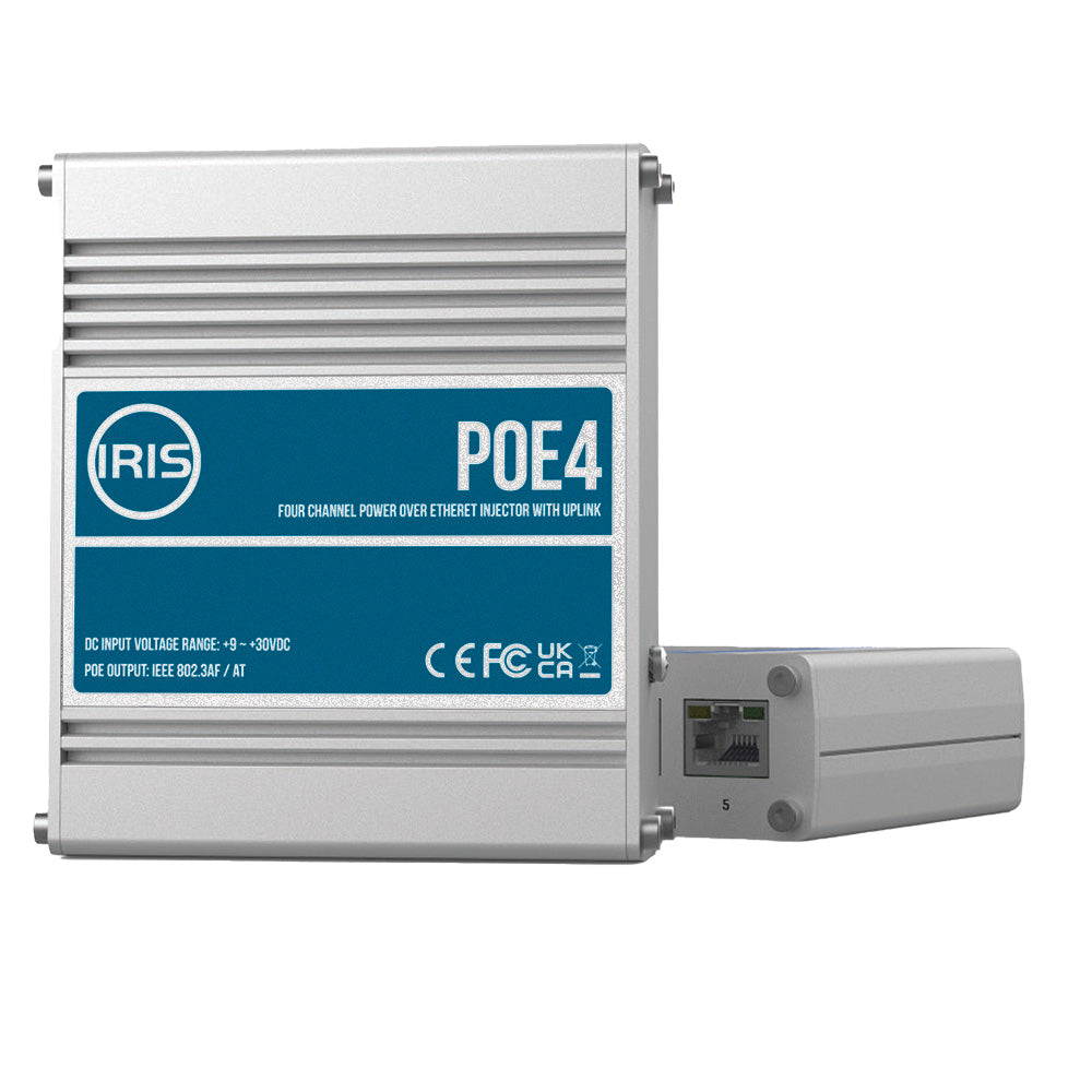 Iris Four Channel Uplink Power Over Ethernet Switch - IEEE802.3af  3at Compliant - 9-30VDC Input - 48VDC Output - Deckhand Marine Supply