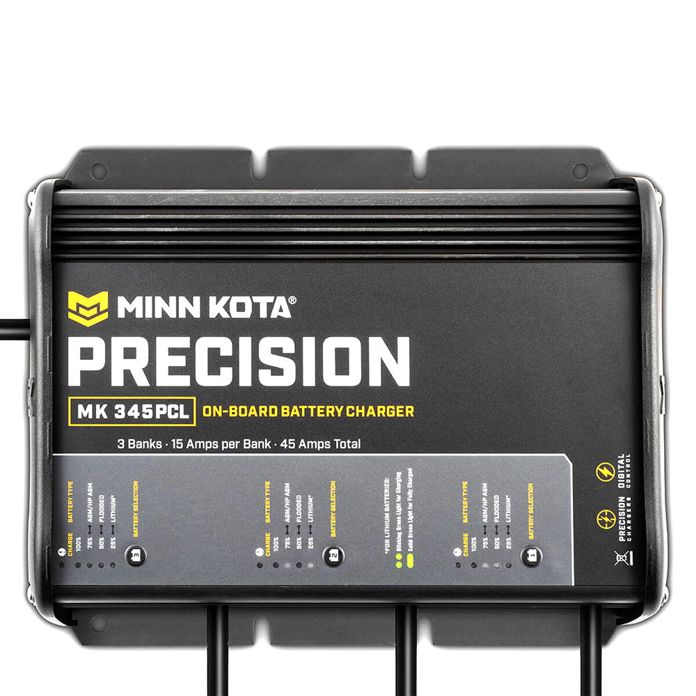 Minn Kota On-Board Precision Charger MK-345 PCL 3 Bank x 15 AMP LI Optimized Charger - Deckhand Marine Supply